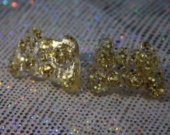 Gold Glitter Gamer Resin Controller Earrings