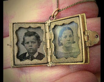 ANTIQUE Tintype Mourning Locket Necklace ~ 1850-1880 Children Tintype Locket Necklace ~ Victorian Locket Necklace ~ Mourning Jewelry