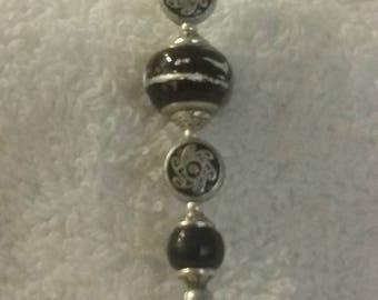 Roach Clip with Black and Silver Murrano Glass Focal
