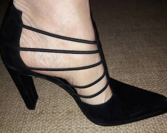 50's Super Sexy Italian Navy Leather Peek-a-Boo Pumps by Van Ali