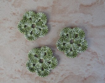 set of 3 avocado green flower 5 petals crochet