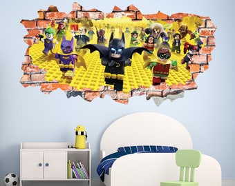 Lego Batman Wall Decal Lego Movie Wall Art Decal Sticker Children Bedroom Smashed 3D Kids Wall Decal Removable & Repositionable