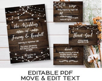 Rustic Wedding Invitation Template Dark Wood Invite Set Printable Country Vintage Rustic Wedding Invitation Template Dark Wood Invite Set Printable Country Vintage
