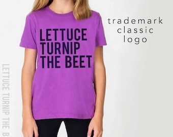SALE lettuce turnip the beet ® trademark brand official site - ORGANIC cotton purple youth t shirt - farmers market, vegetarian, farming tee
