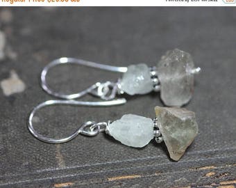 SALE Glacial Ice Age Aquamarine Earrings Light Blue Rustic Rough Nugget Earrings Tourmalinated Quartz Earrings