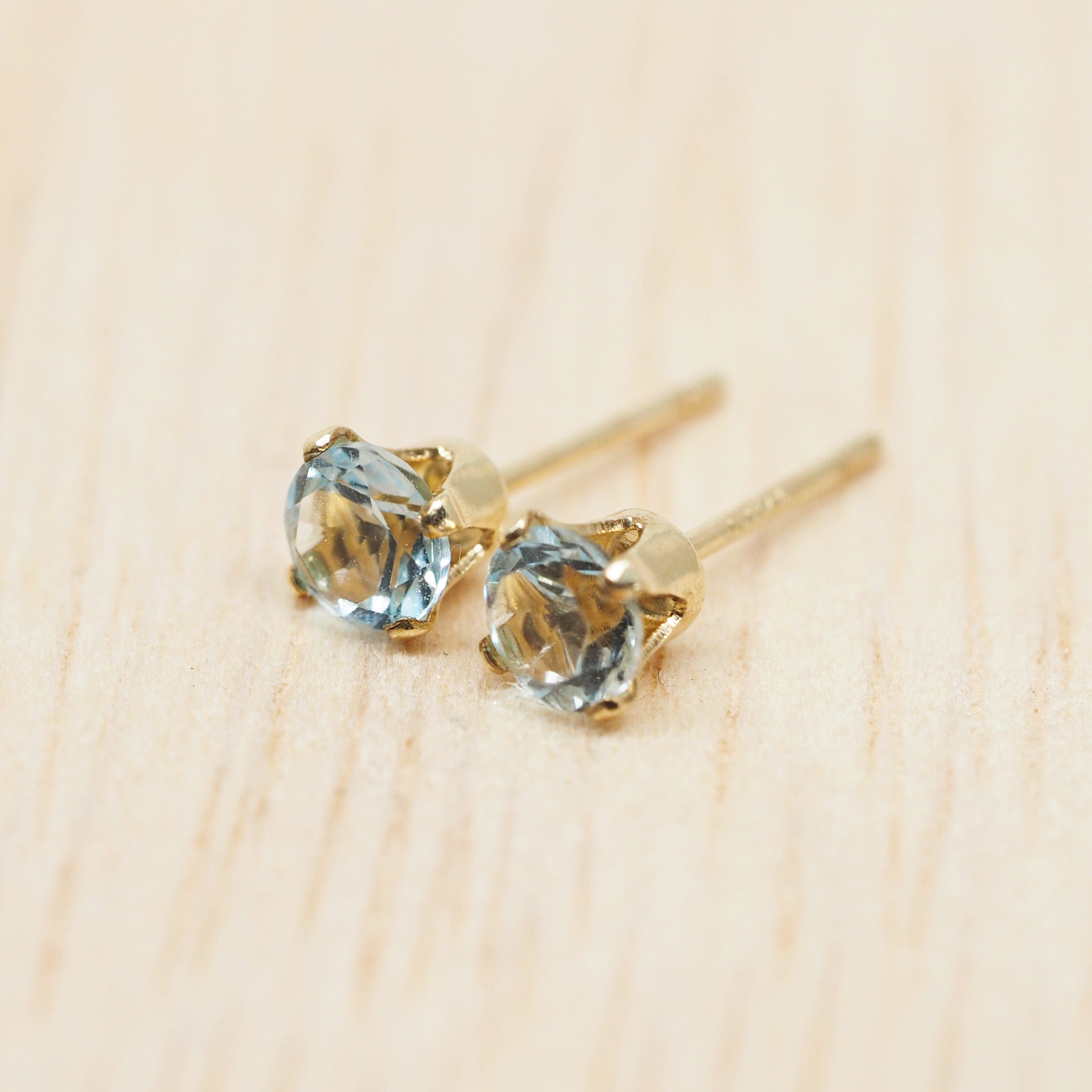 Dainty Sky Blue Topaz Gold Ear Stud Earrings 14k Gold