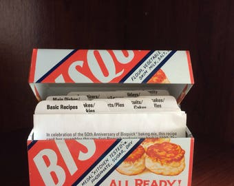 Bisquick recipe box with recipes, to celebrate 50th anniversary