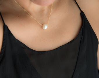 Floating Pearl Necklace/ Single Pearl Necklace/ Pearl Necklace Freshwater/ Single Freshwater Pearl Necklace/ Pearl Necklace/ Gift for mom