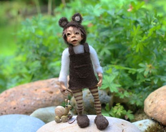 OOAK faerie pixie poseable polymer clay art doll with snail