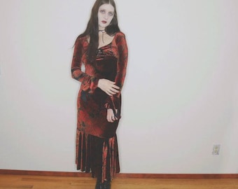 90s brown velvet long sleeve paisley corset dress size small