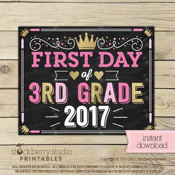 Girl First Day of 3rd Grade Sign Princess Back to School