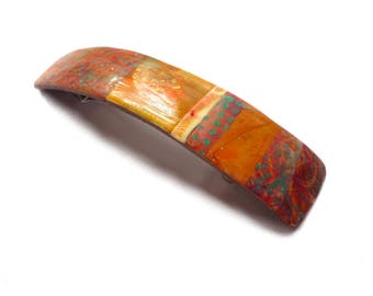 Hair Barrette, pastel orange hair clip barrette rainbow, handmade polymer clay hair barrette, French hair clip, colorful, artisan hair clip
