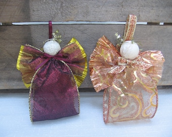 Sheer Fabric Ribbon Angel Ornament / Copper or Cranberry Ribbon Angel / Tree Ornament / Christmas Angel / Christmas Decor / Secret Santa