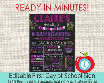 First Day of School Chalkboard, First Day of School sign, ANY GRADE, Back to School, 1st Day Printable Sign, EDITABLE, Instant Download