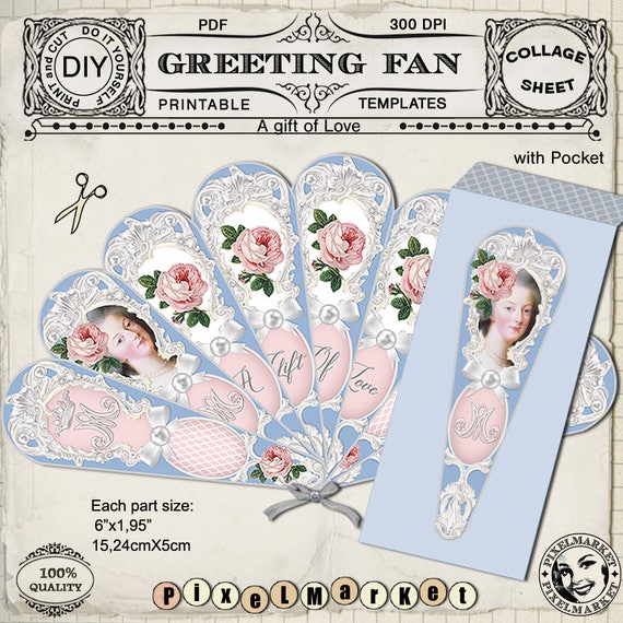 HAND FAN &amp; POCKET Templates Printable Greeting Fan Marie
