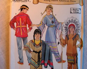 Historic Native American Clothing Child Sizes 3 4 5 6 7 8 Andrea Schewe Simplicity 5448 uncut factory folded costume sewing pattern