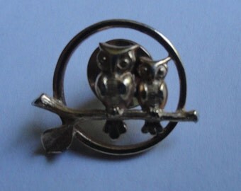 Vintage Silver Two 2 Owls Brooch Pin