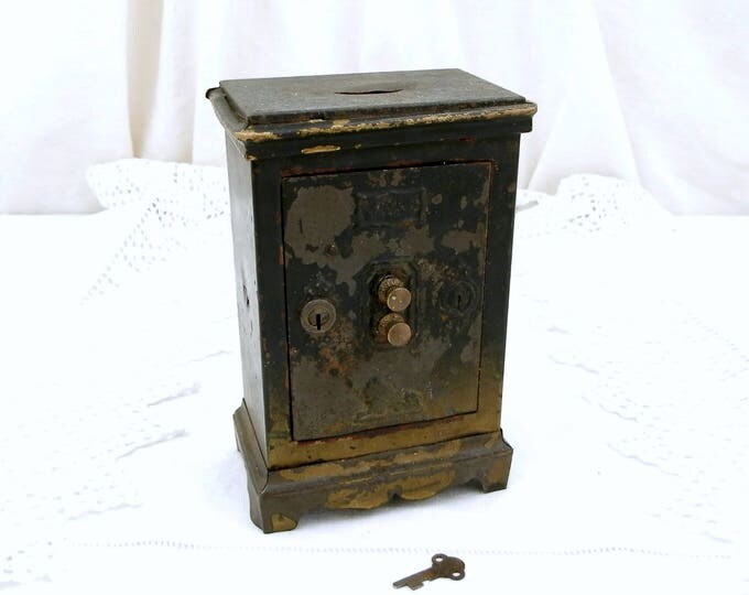 Antique Working French Replica Metal Safe " Coffre Fort" Money Box / Still Bank with Original Key, Coffer, Vintage Piggy Bank, Home Decor