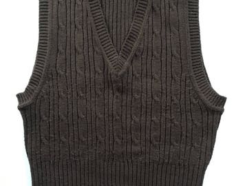 Vintage Sweater Vest 60s 70s Belted Cable Knit L