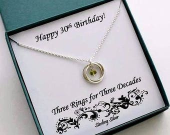 30th Birthday Gift For Her, Birthstone Ring Necklace, 30th Birthday Gift, Sterling Silver Birthday, 30th Anniversary Gift, MarciaHDesigns