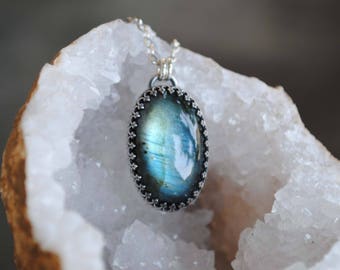 Sterling Silver Labradorite Necklace - Labradorite Jewelry