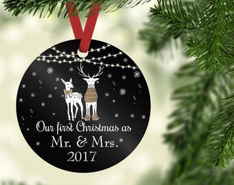 Wedding Christmas Ornament,First Christmas as Mr and Mrs,Personalized Wedding Ornament,Ornament wedding gift,Deer Ornament,Just married_COO4