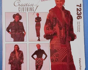 McCall's 7236 - Misses' Afghan Coat, Jacket, Lined Vest and Wrap Skirt Pattern - Ladies and Women's Creative clothing Pattern