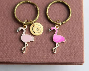 Flamingo Keychain, Flamingo Keyring, Flamingo Gift, Pink Flamingo Keychain, Personalized Initial Keychain, Flamingo Party, Gift for Girl