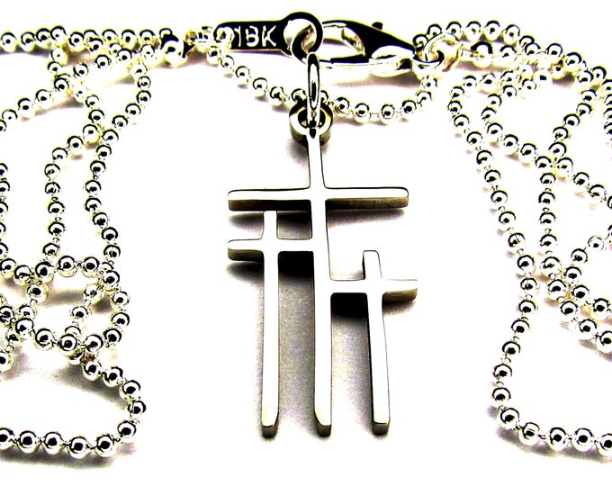 Petite Calvary 3 Cross Necklace Pendant Earrings Silver Gold Womans Girls Christian Jewelry - Saint Michaels Jewelry - Calvary Three Cross