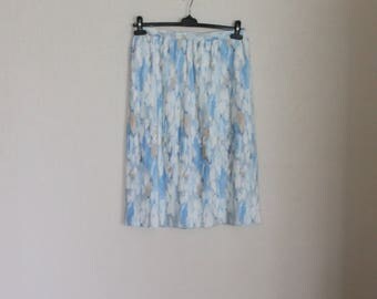 Vintage 80s Accordion Pleated Midi Skirts Pastel Watercolor Pale Blue White Ivory Beige