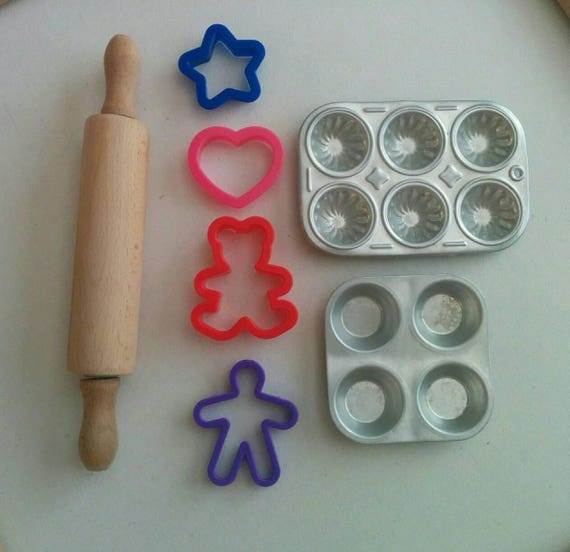 Mini Cookie Cutters Set Rolling Pin Vintage Pans Playdoh for