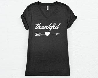 Thankful Shirt - Thanksgiving Shirt - Thankful - Blessed - Unisex Vneck