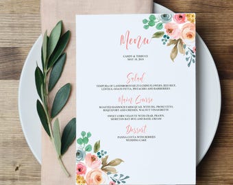 Printable Floral Menu Cards Striped Navy Blue And Coral