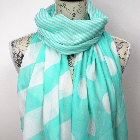 Mint Scarf - Polka Dot Scarf - Geometric Scarf - Printed Scarf - Unique Fabric Scarf - Viscose Scarf - Womens Fashion Scarf - Gift Idea