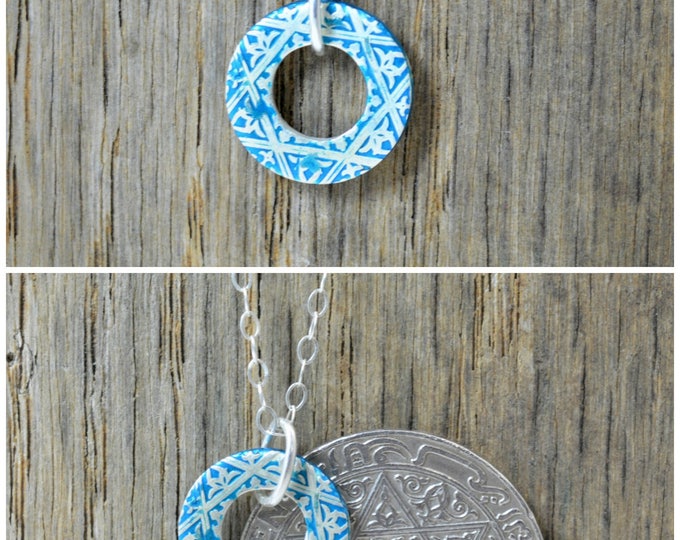Moroccan Coin Necklace, Turquoise Coin Necklace, Coin Art, Morocco, Silver Coin, Moroccan Art, Boho Necklace, Two-Sided, Coin Charm, Charm