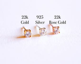 925 Sterling Silver CZ Earrings, Gold, Rose Gold, cz earrings, cz studs, cz silver stud earrings, solitaire studs, solitaire earrings, Studs