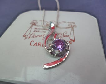 A pretty amethyst and silver pendant necklace - 925 - sterling silver - 1.2" pendant - 18" snake chain