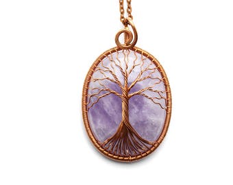AMETHYST NECKLACE, AMETHYST pendant Tree-of-Life Pendant Tree-of-Life Necklace Wire wrapped pendant Family Tree Healing stones Gift for her