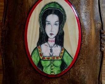 ANNE BOLEYN - Queen of England - 5 x 7 Oval Wood Plaque - Original Art