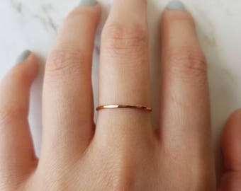 Thin rose gold ring, 14k rose gold fill ring, hammered rose gold ring, rose gold stacking ring, band ring, dainty ring, delicate ring