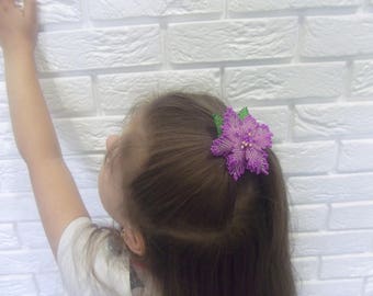 Hair Tie & elastic, Flower of beads, Lilac flower hair band, hair holder, hair bows, girls hair tie, hair scrunchies, gift for girls