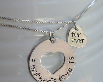 Mother daughter necklace set - two generation necklaces - sterling silver heart cut out necklaces