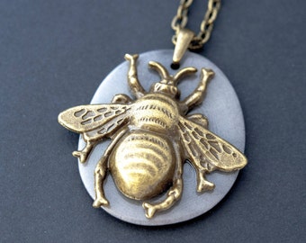 Unique Gift Boho Necklace Bee Necklace Bee Charm Necklace Simple Necklace Everyday Necklace Insect Necklace Bee Jewelry Brass Necklace