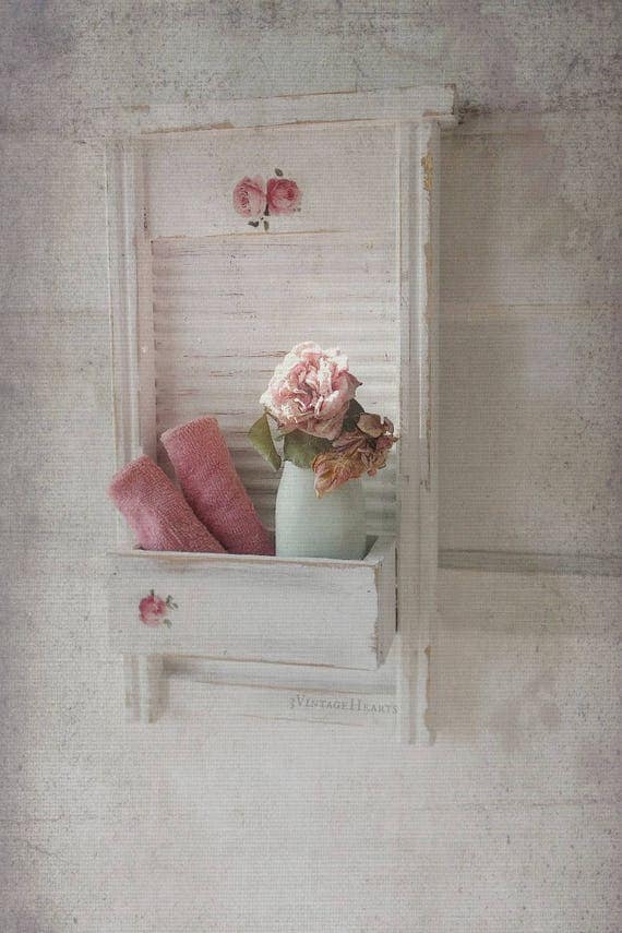 Farmhouse Shabby Chic Towel Rack. Bath Kitchen Wall Shelf w