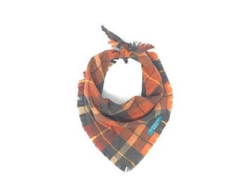 Pumpkin Plaid Dog Bandana with Fringe, Orange Plaid