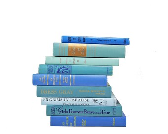 BLue Ocean Books, Decorative Books, Rustic Book stack, Antique BOoks Set, Book Decor, Farmhouse CHic, Old Book Collection, fixer uupper
