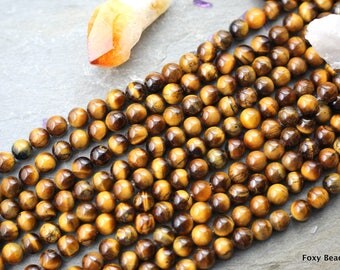 8mm Tiger Eye Beads, Full Strand, Semi Precious Stone Beads, Round Tiger Eye Loose Beads, Mala Beads USA Seller