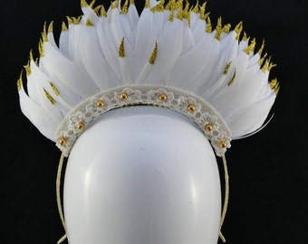 White and Gold Feather Crown