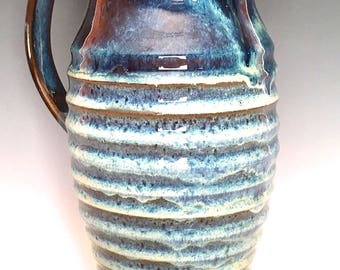 Brown Pottery Water Pitcher, ceramic water pitcher, stoneware blue pitcher