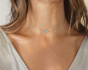 MARA Necklace • Turquoise Choker Necklace • Dainty Choker, Simple Necklace, Delicate Necklace, Turquoise Necklace, Gemstone Necklace, Gift